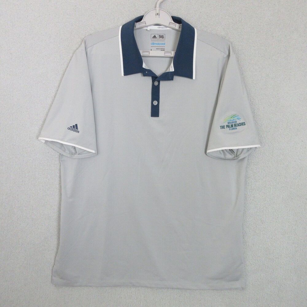 Adidas Polo Shirt Mens L Climacool Golf Short‎ Sleeve Embroidered Palm Beaches